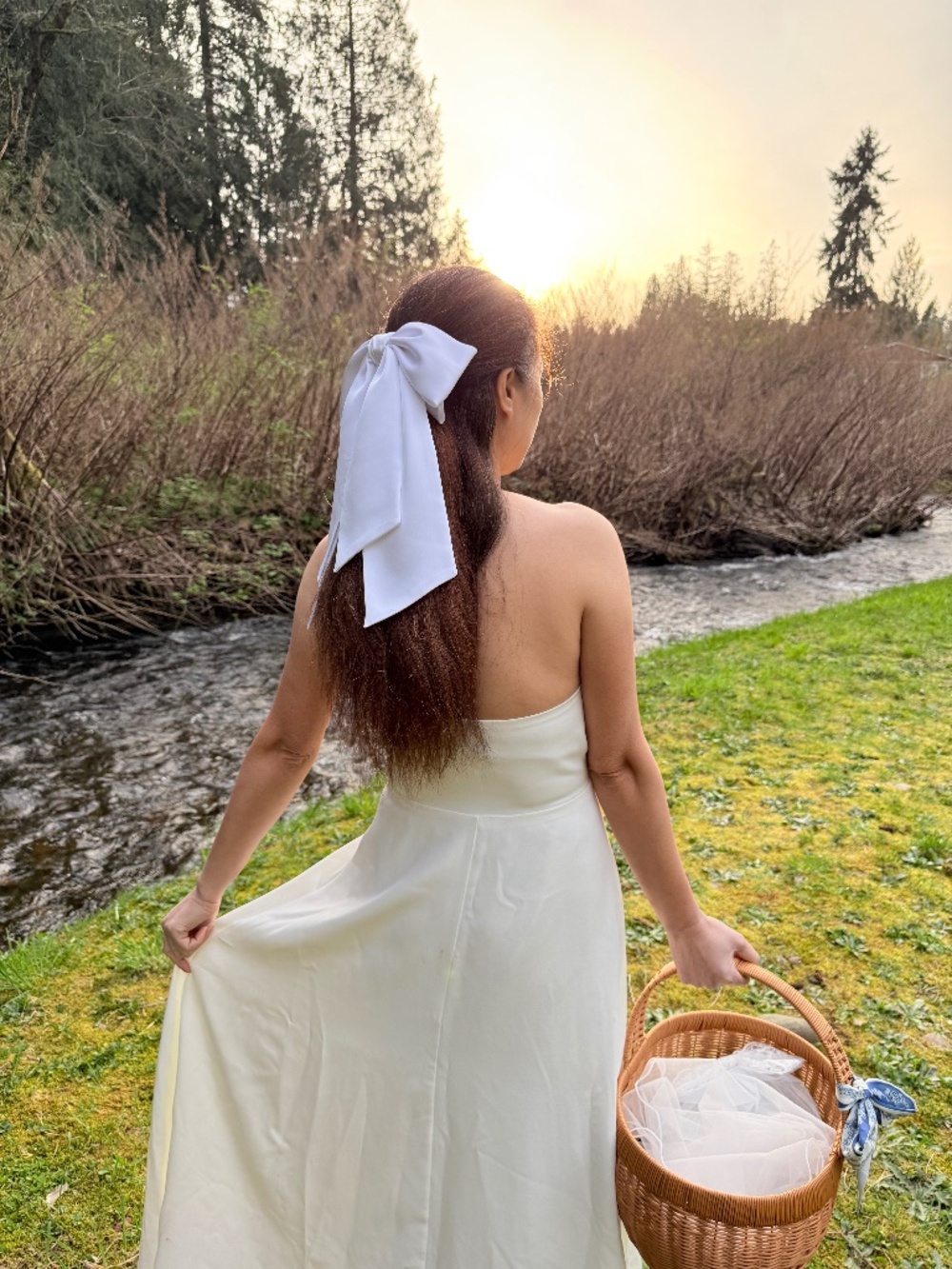 White satin hair bow hair accessories